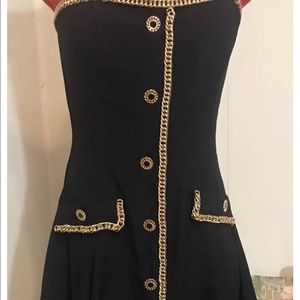 VTG Chain Embellished Black Strapless Dress